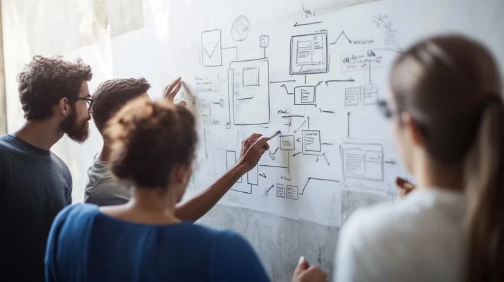 Team planning on a whiteboard